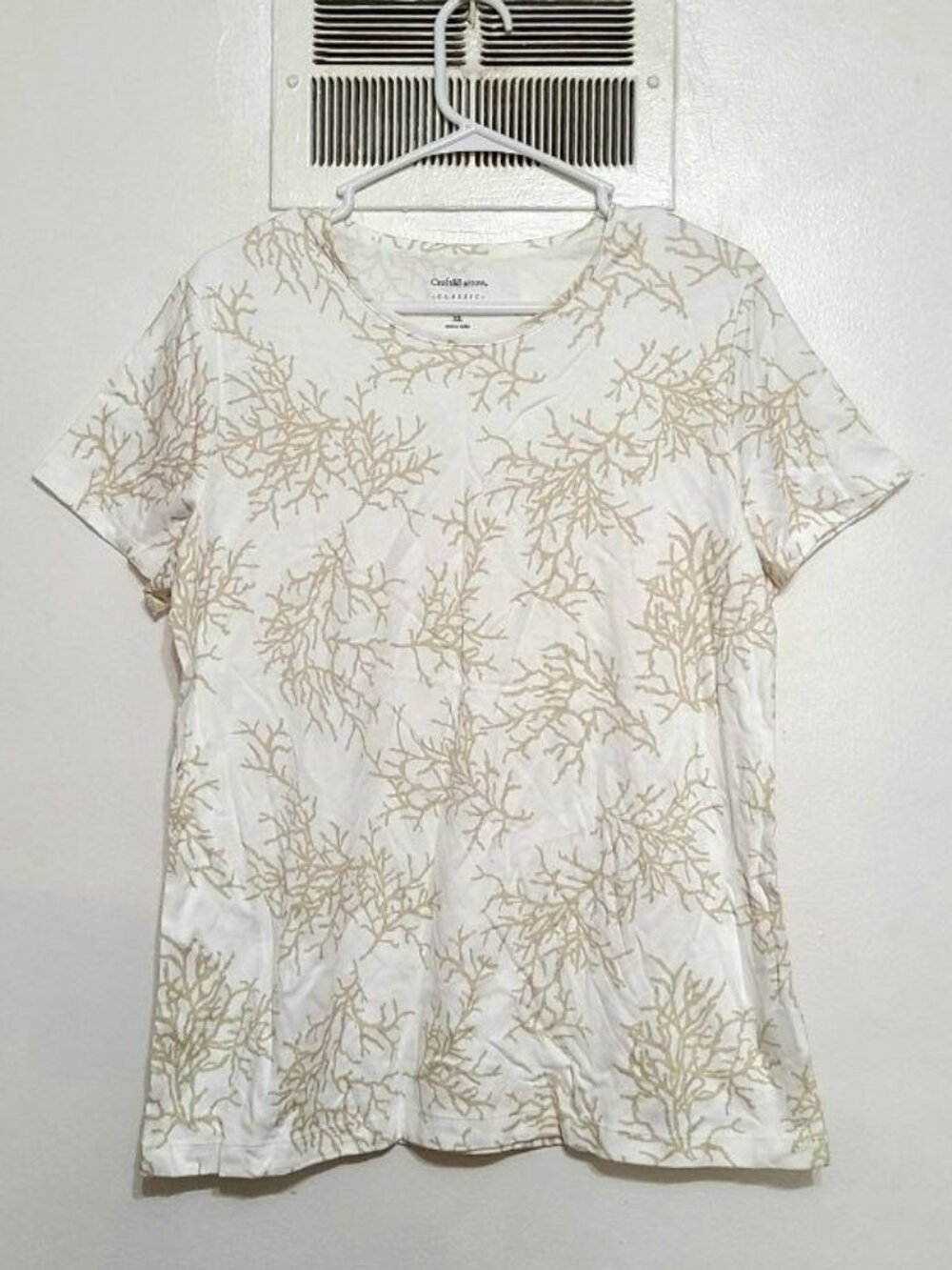 White Beige Coral Print Classic Tee